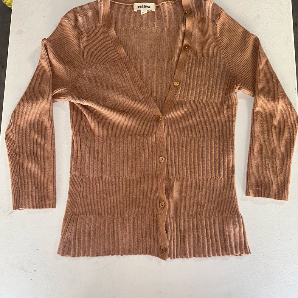 L'AGENCE Women's Ribbed V-Neck Cardigan in Blush